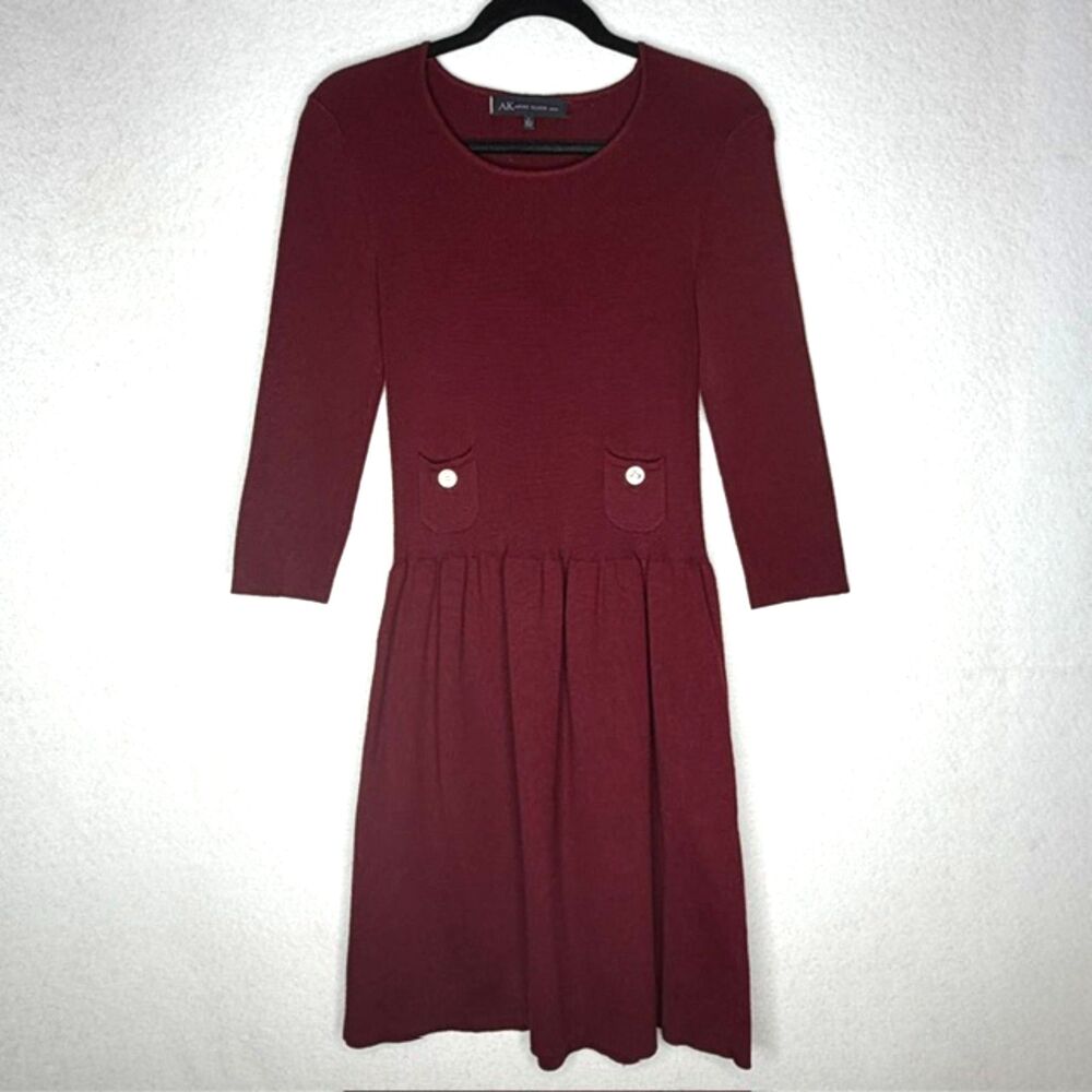Anne Klein Burgundy Wool Blend Fit & Flare Knit Dress Size Large